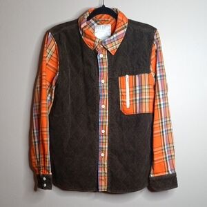 Adidas Burton Gluhwein Brown Couderoy Orange Blue Plaid Utility Jacket Size S